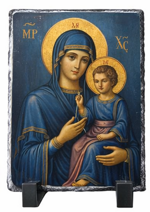 Orthodox Theotokos Christ Child Icon - Natural Slate Plaque Wall/Home Decor