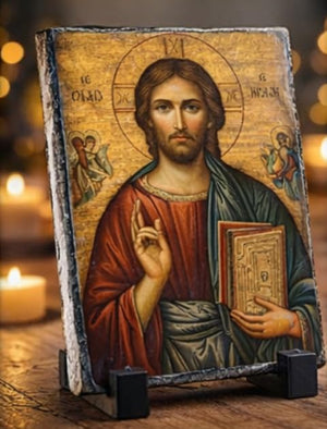 Christ Pantocrator Icon Slate Plaque Orthodox Christian WallTabletop Decor