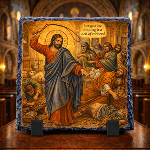 Jesus Cleansing the Temple Orthodox Byzantine Icon Rock Slate Religious Gift