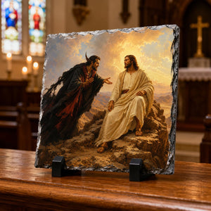 Temptation of Jesus Christian Painting Style Rock Slate Plaque Gift