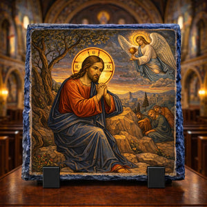 Jesus Praying in the Garden of Gethsemane Orthodox Byzantine Icon Rock Slate Plaque