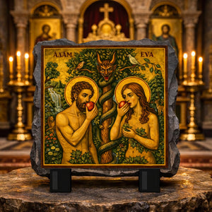 Eve & Serpent Temptation Orthodox Byzantine Icon Slate Plaque Christian Gift
