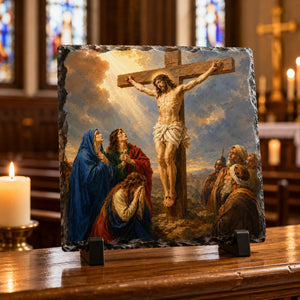 Crucifixion of Jesus Christian Painting Style Rock Slate Plaque Gift