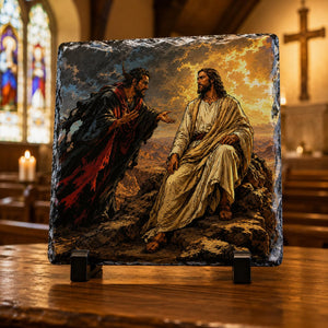 Temptation of Jesus Comic Book Style Rock Slate Religious Gift