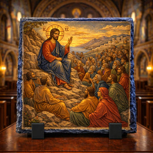 Sermon on the Mount Orthodox Byzantine Jesus Icon Rock Slate Plaque