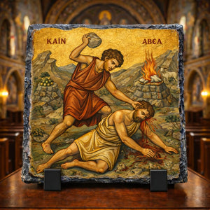 Cain and Abel Biblical Icon Rock Slate Plaque Christian Religious Decor