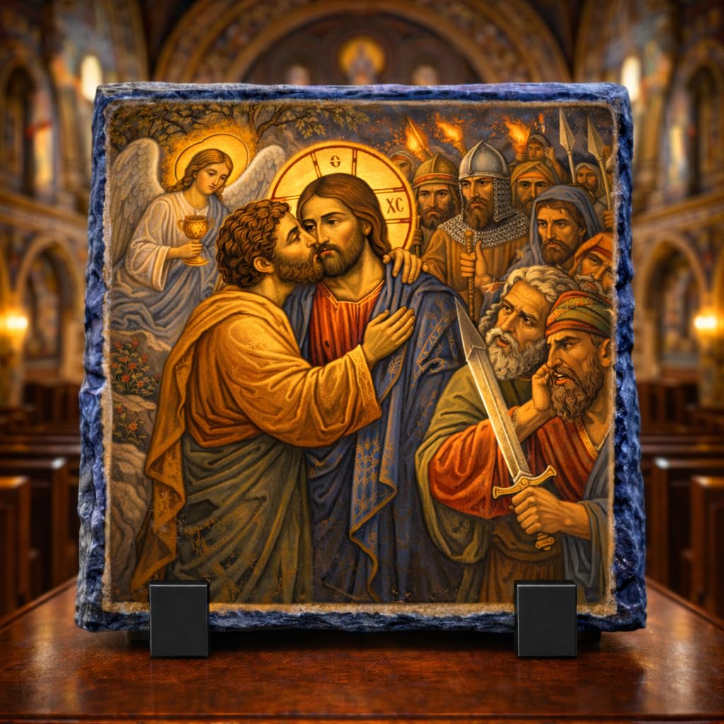 Judas Betrayal of Jesus Orthodox Byzantine Icon Rock Slate Plaque