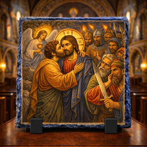 Judas Betrayal of Jesus Orthodox Byzantine Icon Rock Slate Plaque