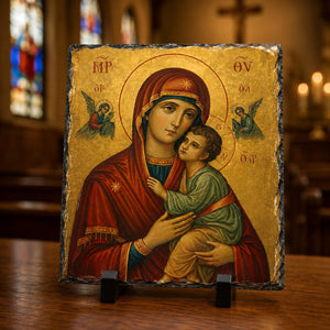 Virgin Mary and Child Rock Slate Plaque, Catholic Orthodox Madonna Gift
