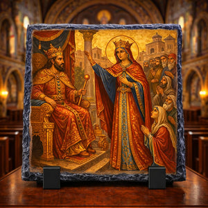 Biblical Queen Esther Byzantine Icon Rock Slate Plaque Christian Decor