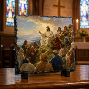 Sermon on the Mount Jesus Christian Painting Style Rock Slate Plaque