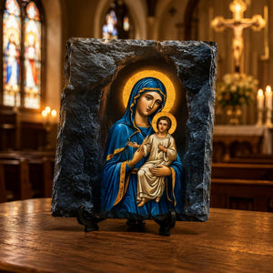 Virgin Mary and Child Rock Slate Plaque, Catholic Madonna Icon Gift