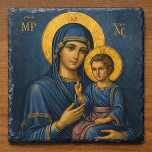 Our Lady Virgin Mary with Baby Jesus Rock Slate Plaque, Religious Christian Icon Gift