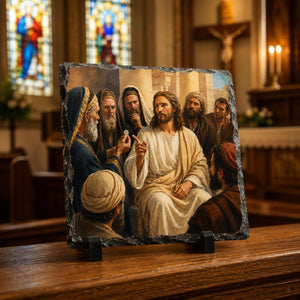 Render Unto Caesar Jesus Christian Painting Style Rock Slate Plaque