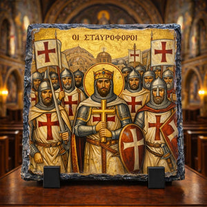 Knights Templar Cross Icon Rock Slate Plaque Christian Crusader Decor
