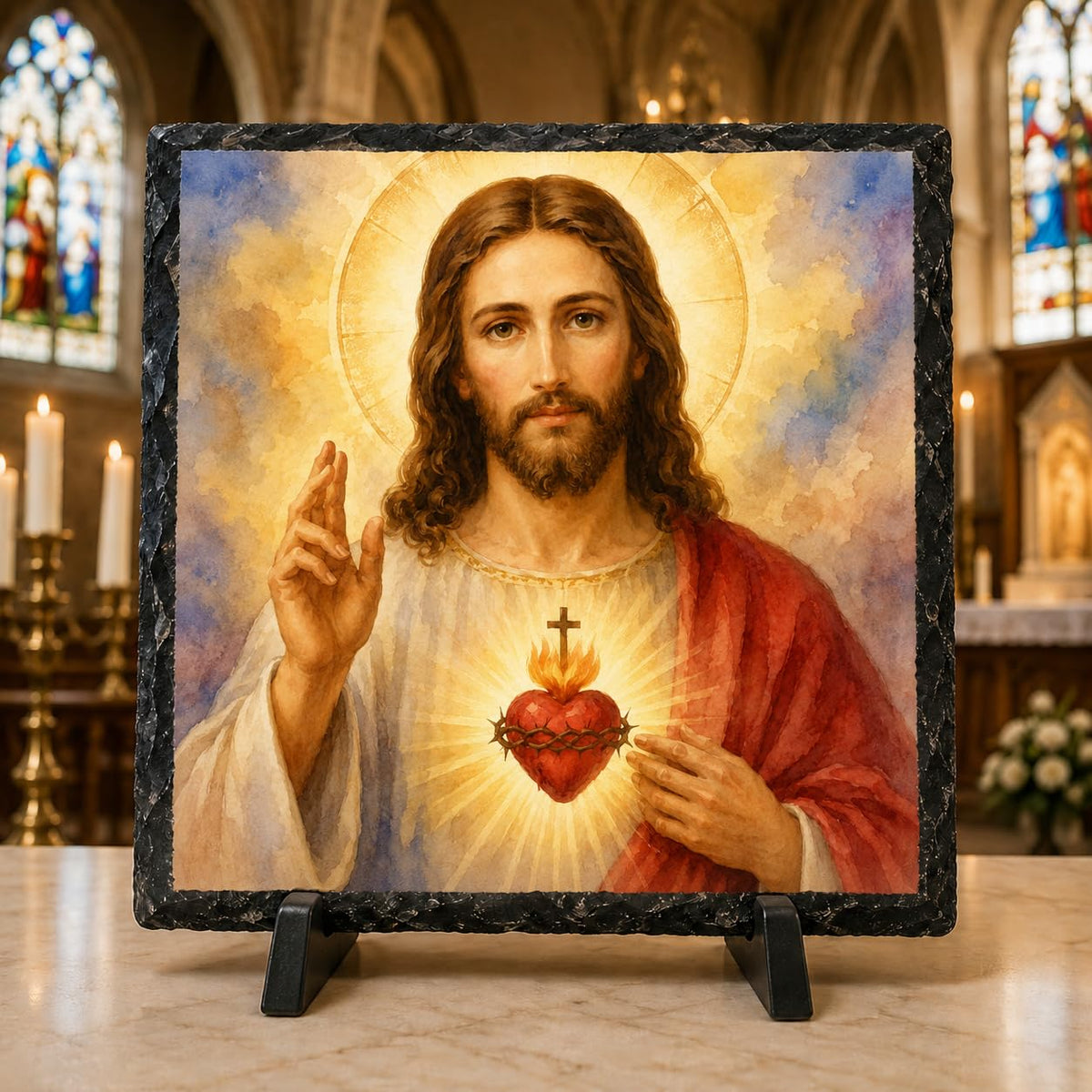 Jesus Sacred Heart Religious Photo Slate – Christian Gift and Prayer Decor