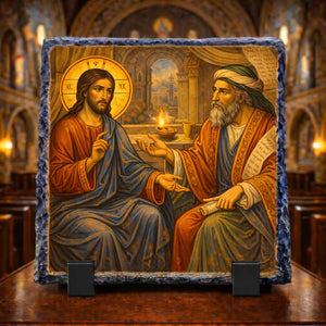 Jesus and Nicodemus Orthodox Byzantine Icon Rock Slate Plaque