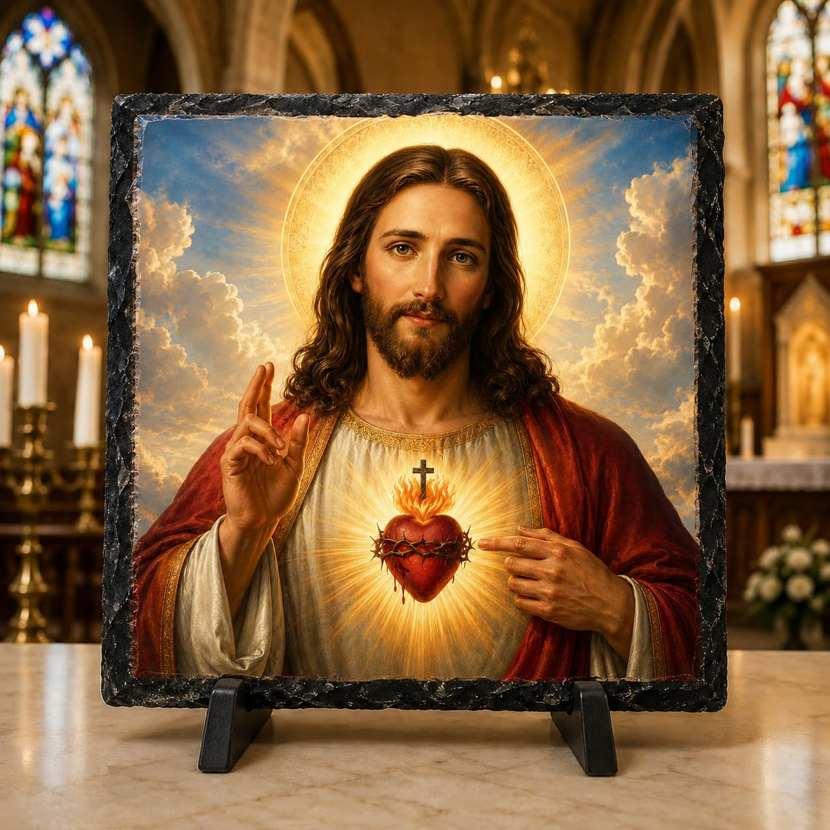 Catholic Sacred Heart of Jesus Slate Display – Christian Church Decor Gift