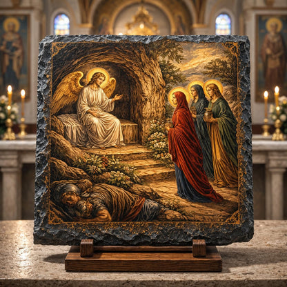 Myrrhbearers at Empty Tomb Greek Orthodox Rock Slate Icon Christian Gift