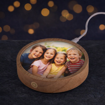 Custom Photo LED Night Light, Personalized Picture with Wood Base Plug-In Light, Valentines Day Gift for Him & Her, Mothers Day Gift for Mom