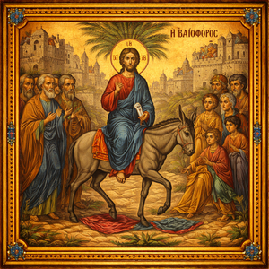 Palm Sunday Orthodox Icon Rock Slate Plaque – Jesus Riding Donkey Byzantine Christian Gift Decor