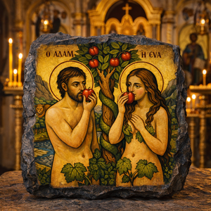 Adam & Eve Orthodox Byzantine Icon Slate Plaque Christian Religious Gift Decor