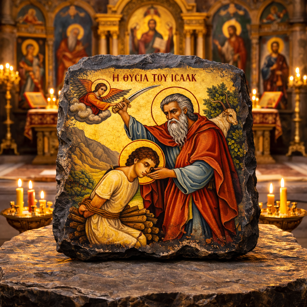 Sacrifice of Isaac Orthodox Byzantine Icon Slate Plaque Christian Religious Gift