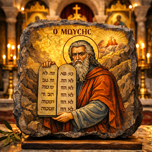 Greek Orthodox Icon Slate Moses Ten Commandments Byzantine Religious Gift