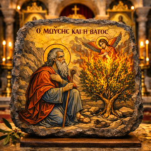 Greek Orthodox Icon Slate Moses and the Burning Bush Byzantine Religious Gift