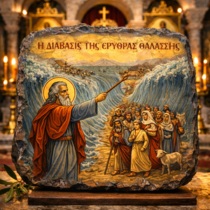 Moses Parting Red Sea Icon Slate Plaque Byzantine Orthodox Gift w/ Stand