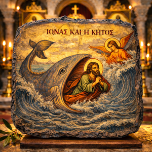 Greek Orthodox Icon Slate Jonah & the Whale Byzantine Style Christian Gift