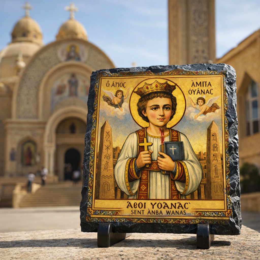 St Abba Wanas Orthodox Icon Rock Slate – Coptic Christian Saint Plaque Church Decor Gift