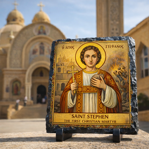 St Stephen Orthodox Icon Rock Slate – First Christian Martyr Plaque Church Decor Religious Gift