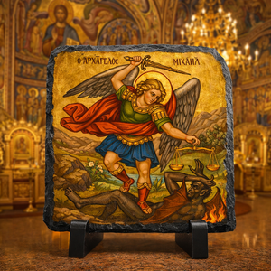 Archangel Michael Orthodox Byzantine Icon Rock Slate – Christian Protection Gift Church Decor Plaque