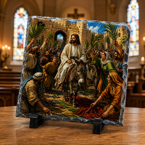 Palm Sunday Jesus Entry Comic Book Style Rock Slate Christian Decor