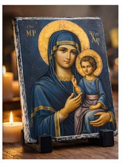 Byzantine Religious Icon Slate Print with Stand