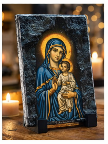 Virgin Mary & Child Slate Icon – Orthodox Christian Faith & Protection Gift