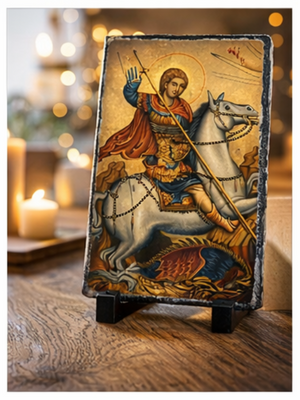 Saint George Slaying the Dragon Slate Icon – Orthodox Christian Faith Gift