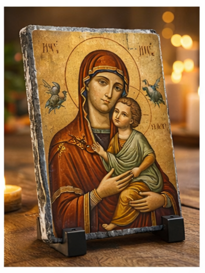 Virgin Mary & Child Slate Icon – Orthodox Christian Faith Gift