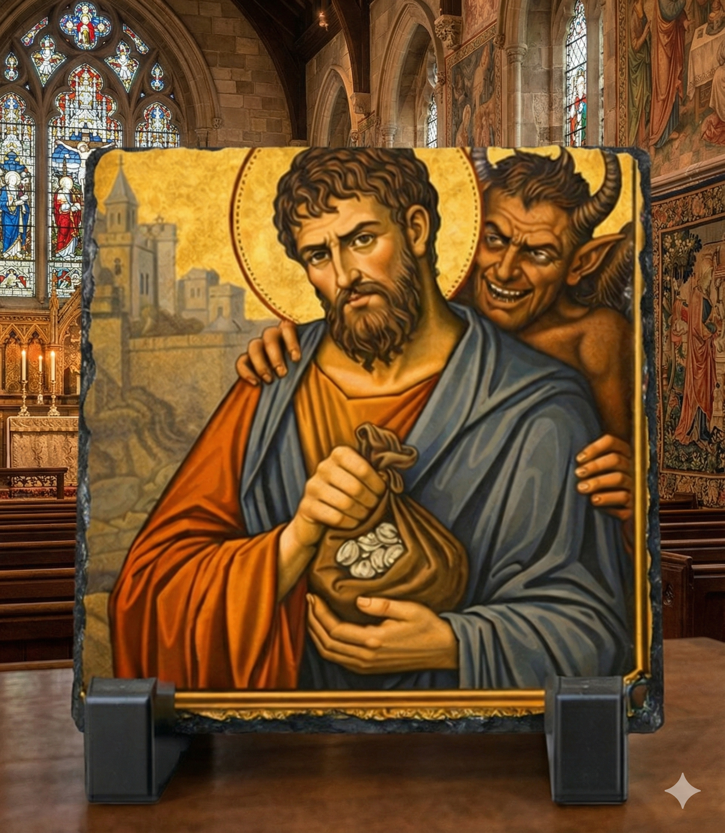 Judas Iscariot Orthodox Icon Rock Slate Plaque – Byzantine Christian Religious Gift Church Decor