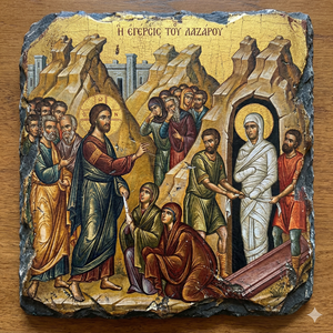 Orthodox Icon Rock Slate Plaque – Christ Raising Lazarus Byzantine Christian Gift Decor