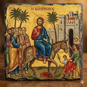 Palm Sunday Orthodox Icon Rock Slate Plaque – Jesus Triumphal Entry Byzantine Christian Gift Decor
