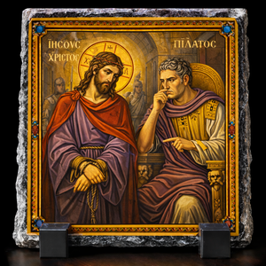 Jesus Before Pilate Orthodox Icon Rock Slate Plaque – Byzantine Christian Religious Gift Church Decor