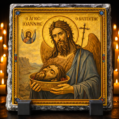St John the Baptist Orthodox Icon Rock Slate Plaque – Byzantine Christian Religious Gift Church Decor