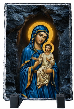 Virgin Mary & Child Slate Icon – Orthodox Christian Faith & Protection Gift