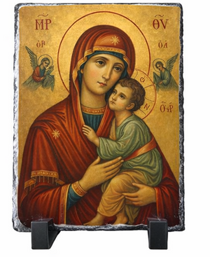 Virgin Mary & Child Slate Icon – Orthodox Christian Faith Gift