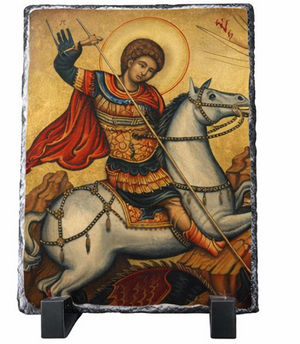 Saint George Slaying the Dragon Slate Icon – Orthodox Christian Faith Gift