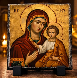 Virgin Mary & Child Jesus Orthodox Icon Rock Slate Plaque Religious Gift Decor