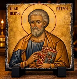 Saint Peter Byzantine Icon Rock Slate Plaque Christian Gift Religious Decor