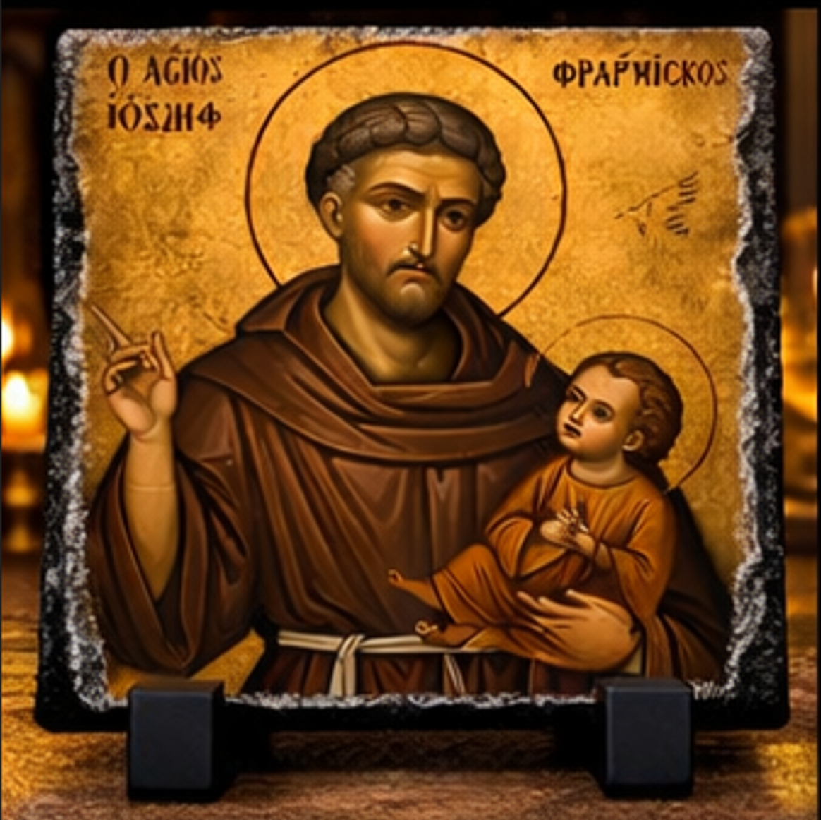 St Francis of Assisi Orthodox Icon Rock Slate Plaque Christian Religious Gift